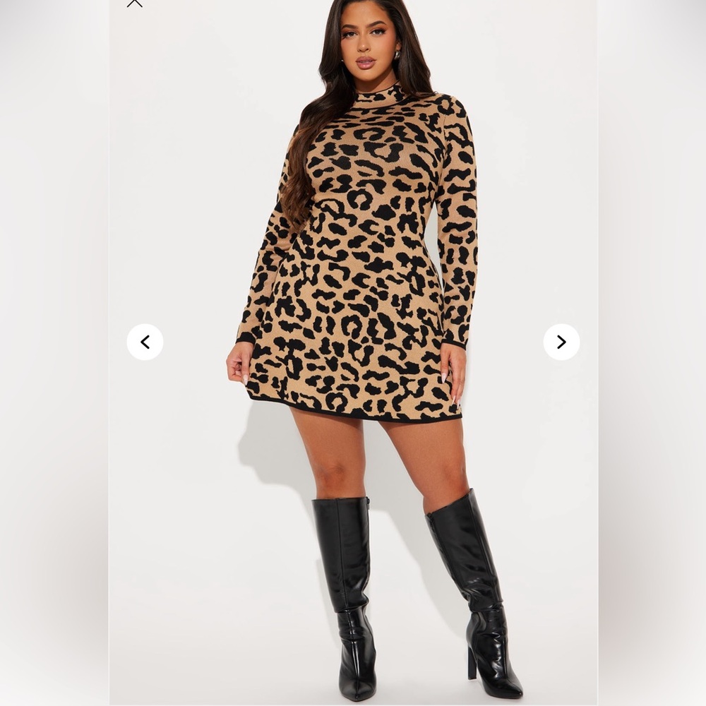 Leopard Print Long Sleeve Sweater Dress
